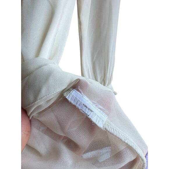 Vintage Semi Sheer Ivory Blouse Neck Tie Ruffles Tuxedo Front  Size 2X - Picture 5 of 7